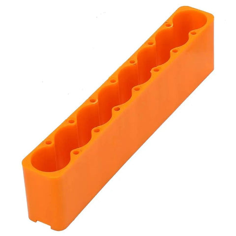 Top Grade 2PC Adjustable Battery Pack Spot Welding Clamps Made From High Heat Resistant Industrial Plastic, Stop Rolling For Easy Install And Solid Grip In Any Project - Orange clamp with multiple sections for battery packs.