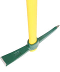 18 Inch Steel Forged Double Headed Pick Axe With Lightweight Plastic Coated Fiberglass Handle, close-up of head and handle junction