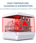 Totally Hassle Free Countertop Dishwasher Scraping Away Tough Messes Fast With Four Place Settings And Five Auto Wash Cycles Plus Smooth Touch Screen Controls And Baby Care Cycle in high temperature cleaning mode.
