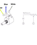 Wiring diagram showing connections for Solid State 150mm Stroke Electric Linear Actuator delivering a badass 3500N thrust.