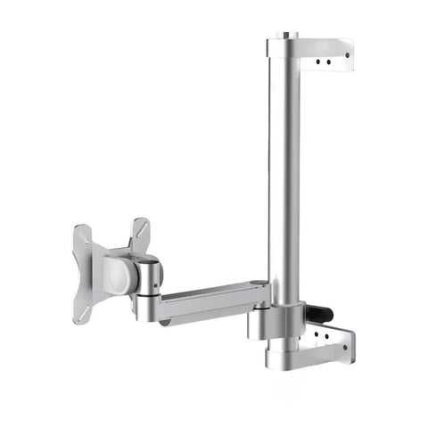 Mount Your Screen In Style With This Single Aluminum Monitor Arm Stand In Slick Silver, featuring a sturdy design and adjustable arm.