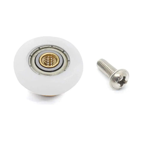 Four Pack Stainless Steel Shower Door Rollers With Screws White Finish 19mm Diameter 5mm Thick Replaces Worn Wheels In Most Shower Enclosures And Steam Cabins