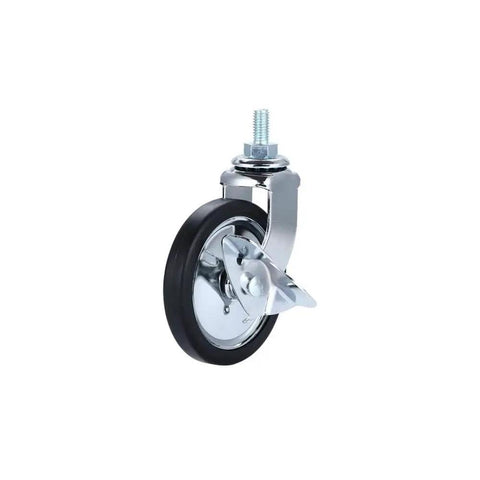 3 Inch Chrome Plated Lead Screw Swivel Caster Wheels Silent Roll Furniture Casters with a black rubber wheel and swivel lock.