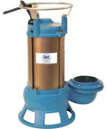 Built Tough Submersible Sewage Shredder Pump With 1 HP Single Phase Motor 7200 GPH Capacity And 2 Inch Ports featuring a blue heavy cast iron body.