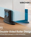 Set Of Four Sliding Barn Door Bottom Floor Guides With Double Sided Roller Design For Smooth Quiet Operation In Durable Aluminum Alloy Floor Mounted Black Finish Ideal For Farmhouse Modern Or Industrial Interior Doors - One guide installed.