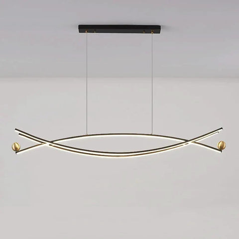Dope Black Brass Long Strip Suspension Lamp With Adjustable Cable Up To One Point Five Meters, Metal Linear Curved Hanging Lights