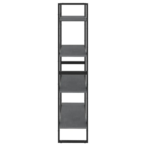 Front view of Industrial Four Shelf Book Cabinet in Gray Built from Solid Pine Wood, 55 inches tall, 31x11 inches, four shelves