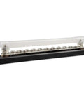 Premium 150 Amp DC Power Distribution Busbar Terminal Strip With Removable Protection Cover and Twenty Heavy Duty Screws For Battery Banks, side view