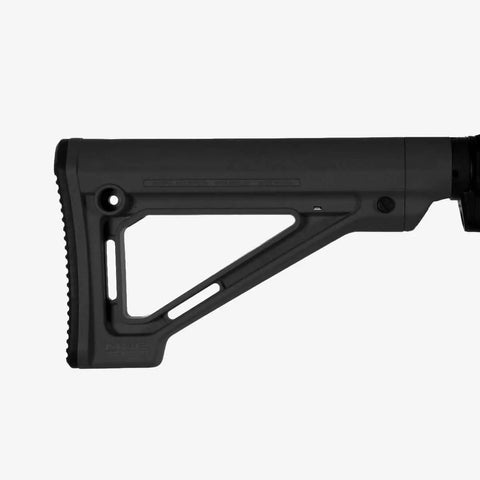 MOE Fixed Carbine Stock For Mil Spec Extensions with slim profile and improved cheek weld, side view showing sling points.