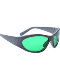 Laser Safety Eye Protection Gear For 635Nm To 660Nm And 808Nm To 830Nm Plus 900Nm To 1100Nm Beams, green lens goggles, side view.