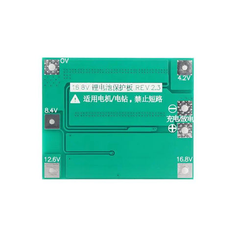 Heavy Duty 4S Lithium Ion Bms Protection Board 3 Pack 40 Amp Max Rating For 14.8V To 16.8V Cells green circuit board with voltage markings.