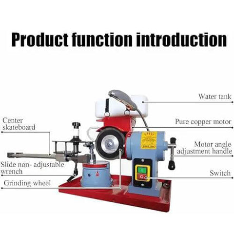 Hardcore Electric Circular Saw Blade Sharpener And 550W Rotary Grinder For Carbide Tooth Regrinding with labeled components.