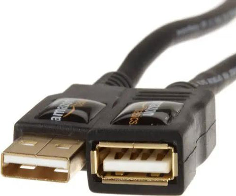Premium High Speed Usb Extension Cable Male To Female Six And A Half Feet Long Hella Reliable Black Cord With Gold Plated Connectors For Laptops Printers Straight Up Plug Connection showing black cable ends.