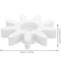 4 Piece 9 Tooth Plastic Gear Set For Gumball Machines And Coin Operated Dispensers, shown in side view with size dimensions.