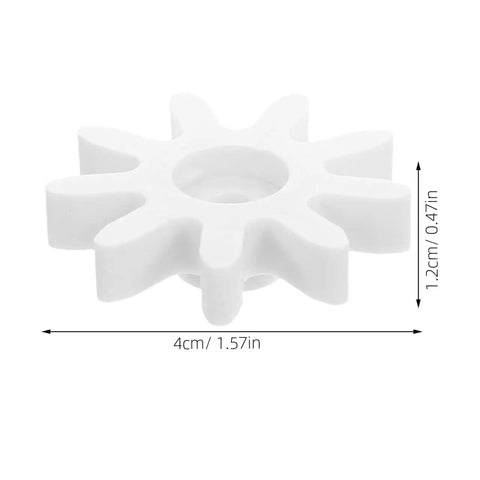 4 Piece 9 Tooth Plastic Gear Set For Gumball Machines And Coin Operated Dispensers, shown in side view with size dimensions.