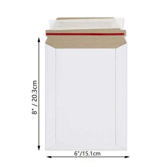 6x8 Inch Ultra Thick 450GSM Stay Flat Cardboard Mailers, 100 Pack White Shipping Envelopes For Photos with measurements