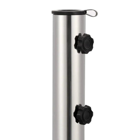 Granite And Stainless Steel Tube Parasol Base With Wheels For Easy Mobility And Quick Positioning, dual locking bolts close-up
