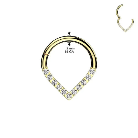 16G 316L Stainless Steel CZ Crystal Lined V Shaped Hinged Segment Clicker Ring Silver Tone For Ear Piercing 8mm Or 10mm Diameter Gift Ready Jewelry