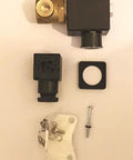 Heavy Duty 24 Volt Electric Solenoid Valve For Boat Freshwater Systems Featuring Solid Brass Construction And Quarter Inch Ports, includes components.