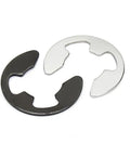 Check Out These Super Cool 65Mn Black Steel E-Clip Circlips In 10 To 100 Pack Sizes, black and silver steel clips for shaft retaining.