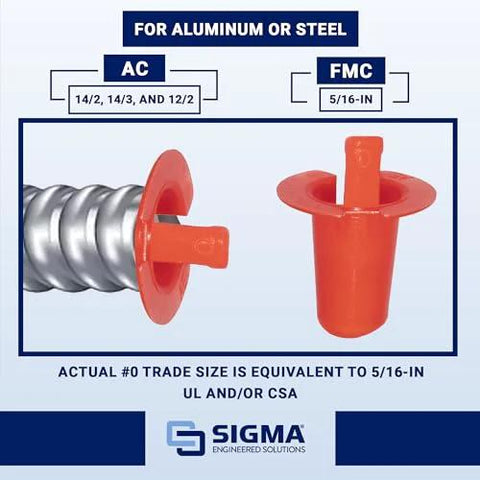 Sigma ProConnex orange anti-short plastic bushing for AC/Flex cables, aluminum or steel, 35-pack