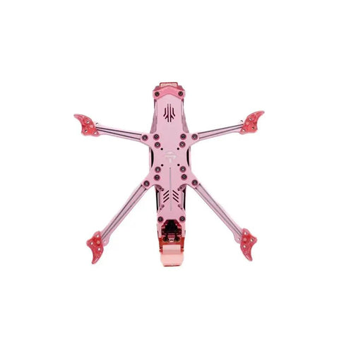 5 Inch Carbon Frame Kit Dope Dual Wide X and DC Wheelbase Options 225mm or 235mm, Fully Compatible With Propulsion Modules, Mechanical Propulsion Rig Blue Pink Finish, pink carbon drone frame top view