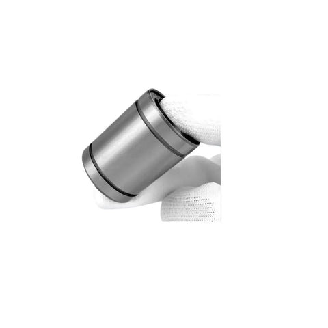 Top Tier LM8 Linear Motion Ball Bearing Bushing With Steel Cage Shaft Sleeve held in hand for 3D printer and DIY CNC use.