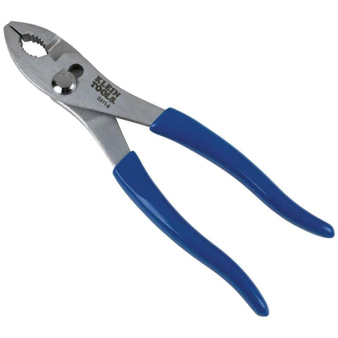 8-Inch Slip-Joint Pliers With Shear-Type Cutter For Precise Wire Cutting, serrated jaws, blue handles, nickel-chrome plated
