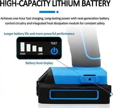 High-capacity lithium battery for Pro Grade Cordless Brushless Rivet Gun With Hustle Ready 20Kn Pulling Force, featuring battery level display.