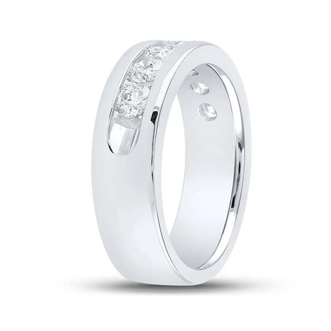 Mens 14K White Gold Wedding Band Ring Showcasing Round Brilliant Diamonds in A Sleek Channel Setting 1.50 CTW detailed view.