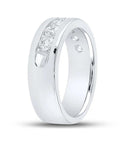 Top Shelf Men Wedding Band Crafted From Real 14K White Gold With Secure Channel Set Round Diamonds For A Go To Fit And Straight Up Size 105 Design displayed from the side.