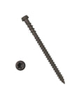 Dark brown screw and Torx T20 bit. Coated Composite Deck Screws Size Ten By Two And Three Quarter Inch Self Tapping Wood And Deck Screws With Torx T20 Star Drive Type 17 Point Flat Head Includes One Free Bit Dark Brown 350 Pack.