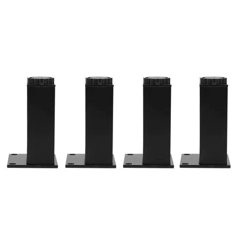 Aluminum Adjustable Furniture Feet Set, 4 Pcs Black Square Base, 100mm And 120mm, Anti Slip Protectors for furniture support.