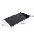Heavy Duty Vented Cantilever Tray For 1U Rack Mount Server Shelf, 482mm x 250mm, black steel, designed for rack installation.