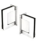 Heavy Duty Self Closing Hydraulic Glass Door Hinges Wall Mounted Pair With Hold Open Mode, polished stainless steel.
