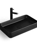 Premium Rectangular Vessel Bathroom Sink Polished Ceramic Above Counter Basin Stain Resistant No Sweat Cleanup Lavatory Vanity Upgrade In Sleek Black with faucet