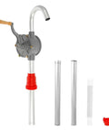 Heavy Duty Hand Crank Barrel Pump For 55 Gallon Drums Oil Diesel Transfer Manual Suction Pump Accessory with aluminum and red components.