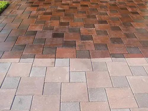 Pro Shop Grade Wet Look Concrete Sealer Five Gallon Solvent Based Styrene Acrylic Formula for stamped patios, showing shiny treated area.