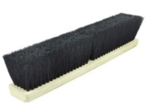 Battle Ready 16 Inch Commercial Floor Sweep Brush With Chemical Resistant Tampico Fill And Solid Wood Handle For Crushing Dust On Warehouse Concrete and Wood Shop Floors Every Day, black bristle head.