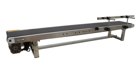 Desktop PVC Conveyor Belt System With Adjustable Speed For Industrial Transport Guardrail 59 Inch Long And 7.8 Inch Wide Black Belt 110V Stainless Steel Frame Pro Grade Heavy Duty Anti Wear Heat Oil Resistant