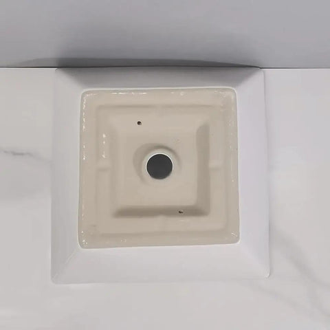 USZWBY Vessel Sinks Bathroom Vessel Sink Modern Square Ceramic Counter Basin White Bathroom Bowl Sink from above with a beige interior.