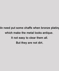 Text explaining bronze plating process with chaffs for antique look in the 100 Sets Bronze Ribbon Crimps Kit With Lobster Clasps And Chain Extenders.