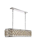 Badass 7 Light Oblong Pendant Lamp With Royal Cut Golden Teak Crystals Sleek Polished Nickel Finish Heavy Duty Steel And Iron Frame, 50 x 13 x 15 inches.