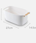 Top Shelf White Plastic Storage Basket With Lidless Opening For Zero Fuss Organization And Straight Up Space Saving Efficiency Ideal For Cozy Living Room Or Bedroom Vibes, dimensions 27cm x 14.5cm x 12cm.