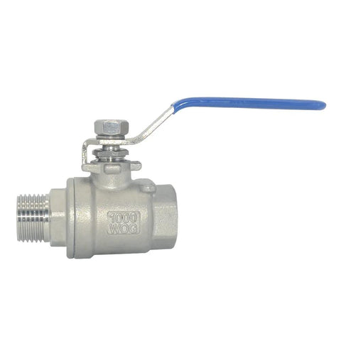 1/2 inch stainless ball valve with blue handle for water, oil, and gas applications, 304 SS, 1000WOG rated, PTFE seals by DAN SPEED