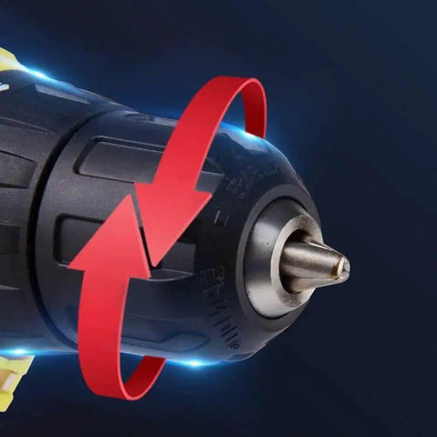 Close-up of Smart Chuck on Heavy Duty Cordless Electric Drill With Rechargeable Battery And Brushless Motor for easy bit changes.