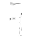 Wall Mounted Waterfall Shower System with Hand Shower in white, featuring a rain shower head and adjustable hand shower.