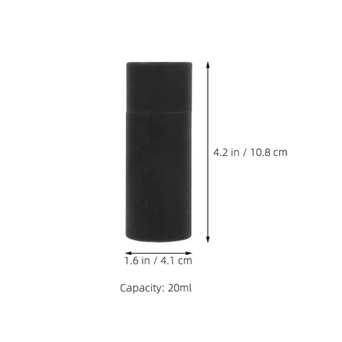 Single black kraft paper mailing tube with lid, dimensions marked, 10 Pack Black Kraft Paper Mailing Tubes With Lids 20ml Food Safe Round Cardboard Cylinders