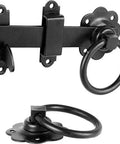 Heavy Duty Black Powder Coated Steel Gate Latch Rings Pack Of Ten Six Inch, showing latch and ring mechanism for garden gates.