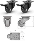 Heavy Duty Caster Wheels With Brakes And Screws Set Of 4 Each Up To 440 Lbs Capacity Silent Rubberized Trolley Castors diagram